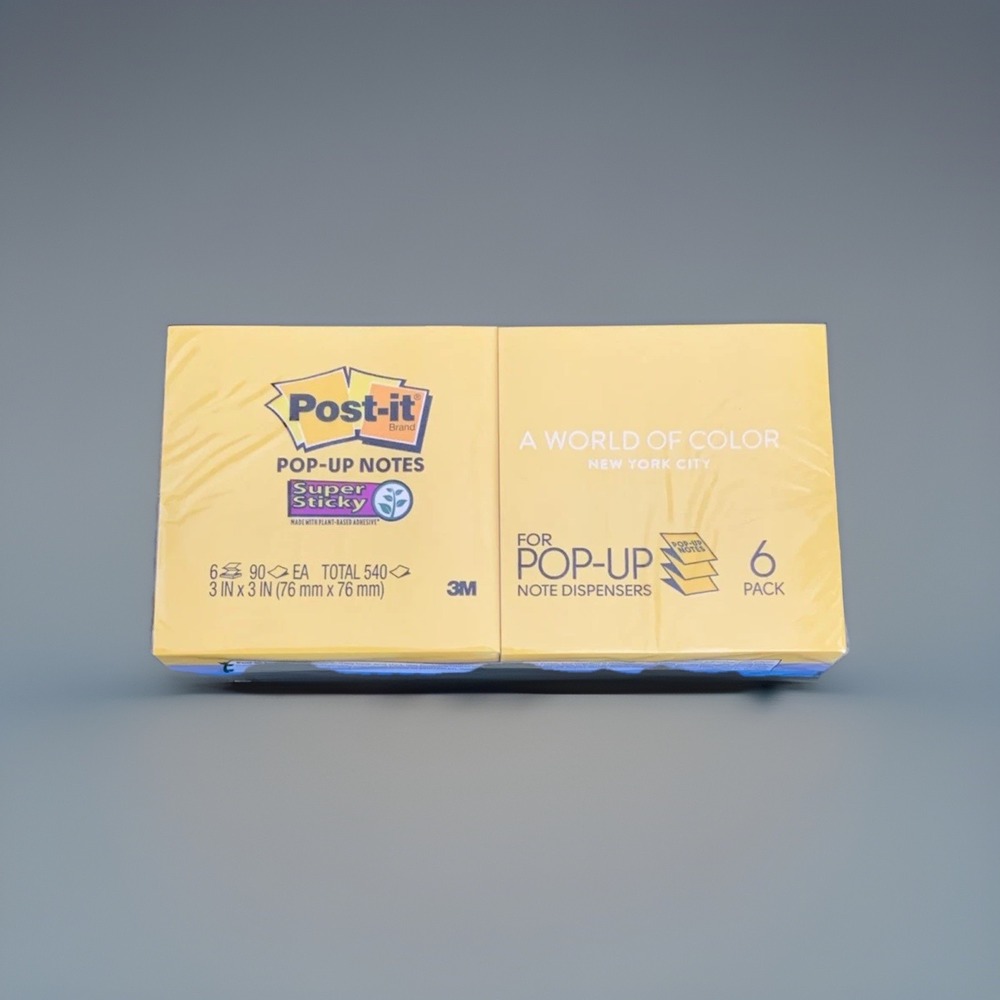 Post-it Super Sticky Pop-Up Notes 3x3 Random Color 6 Pack 90 Sheets 654-SSNO